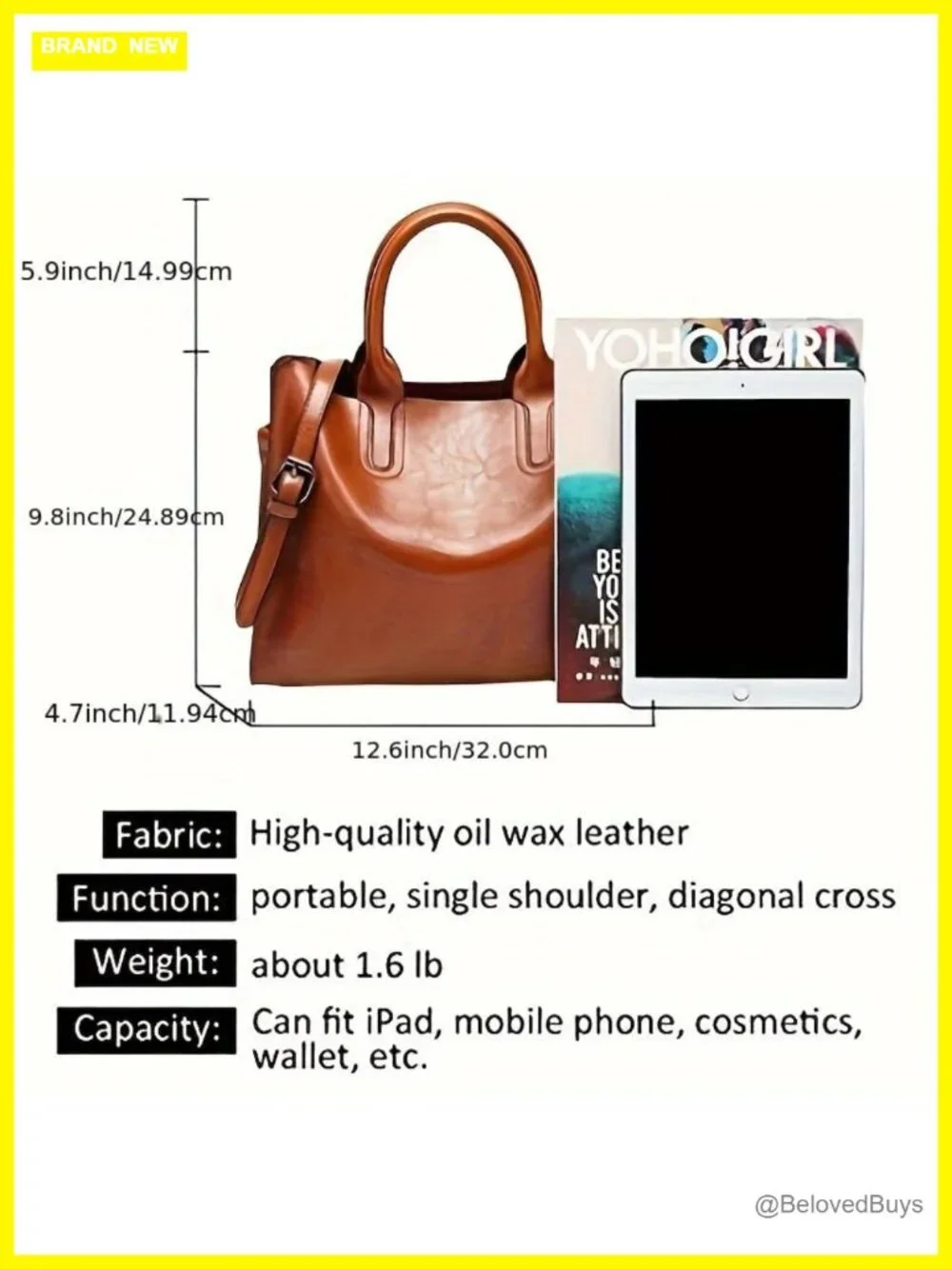 Large Faux Leather Tote Bag for Women, Work Shoulder Purse, Roomy Satchel